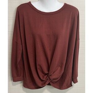 Andree by Unit Brick Red Knotted-Front Long Sleeve Knit Top M, Soft Comfy Casual